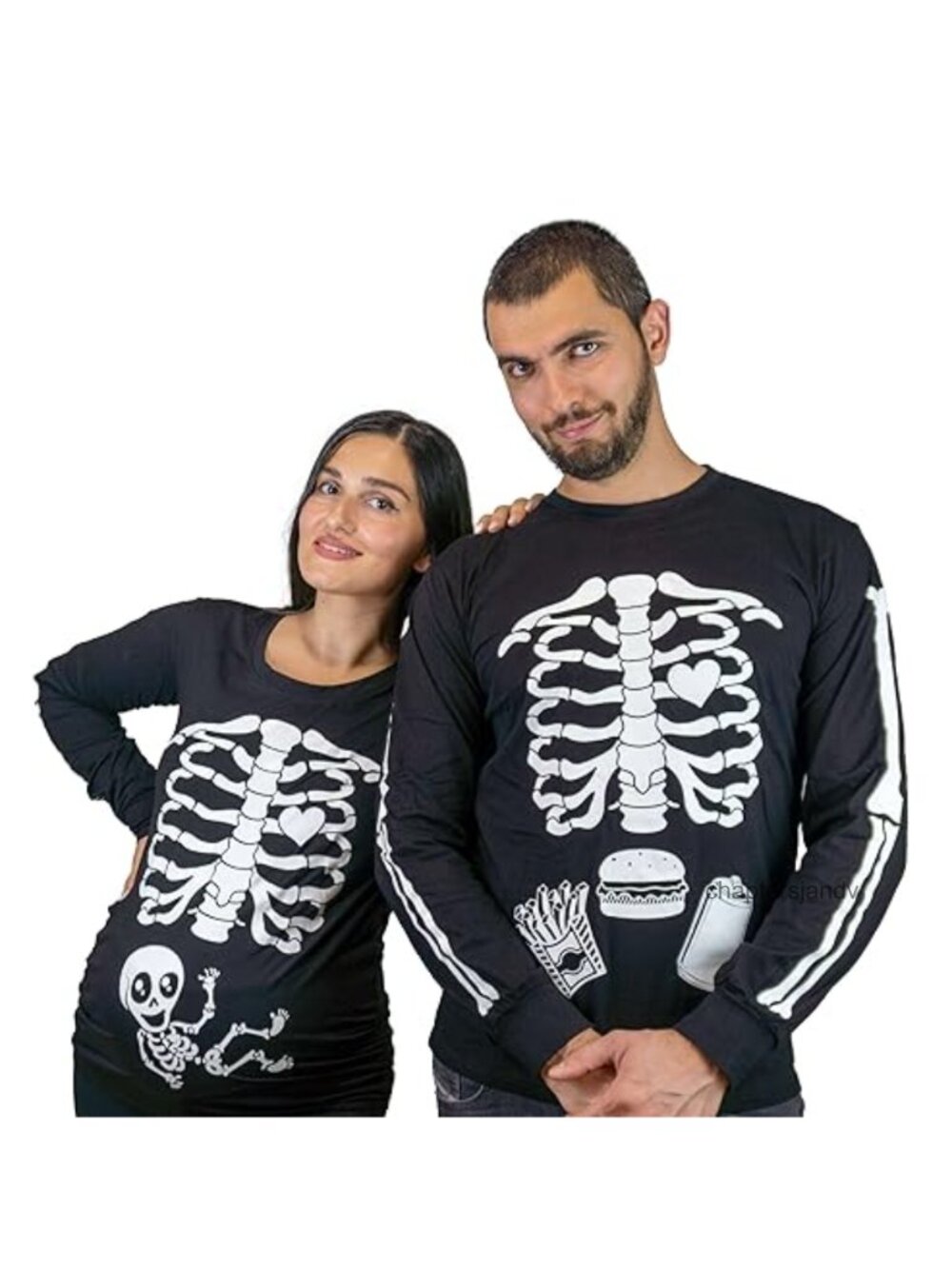Glow in the Dark Halloween Maternity Long Sleeve Graphic Tee Skeleton X-Ray S